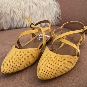 Pointed toe strappy flats | mustard